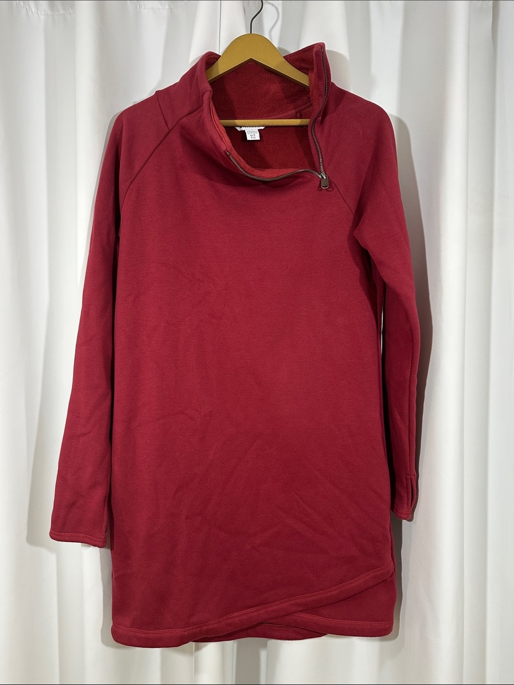 Athleta Sweatshirt Tunic Size Small Red Cowl Neck Zip Pocket Pullover